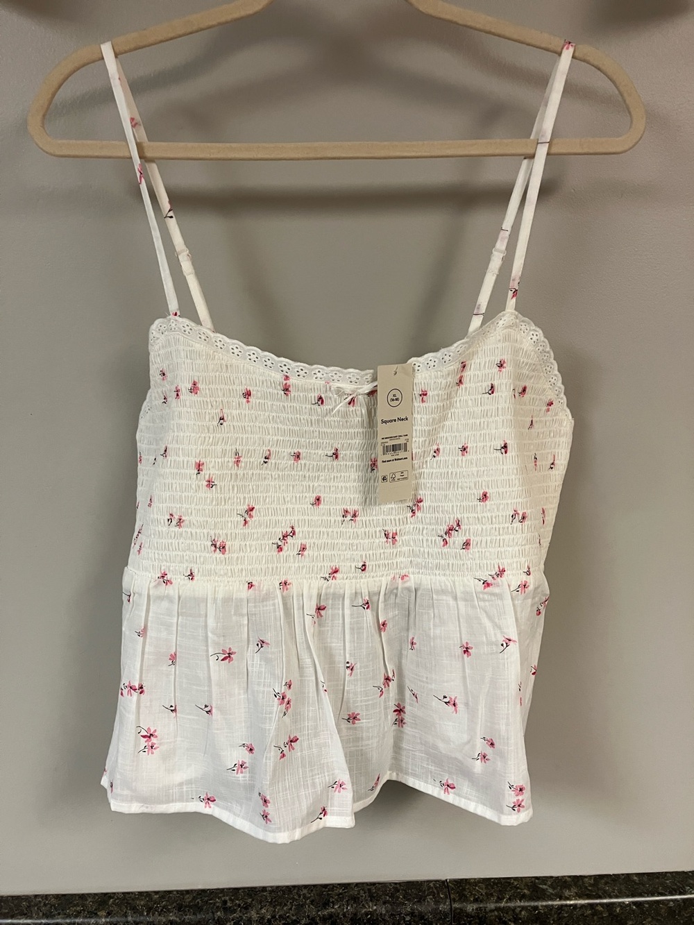 NWT NOBO rosebud smocked babydoll cami top adjustable strap xl 16/18